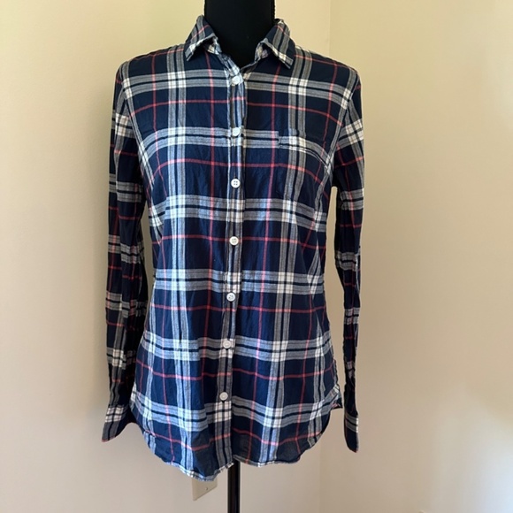J. Crew Tops - *J. CREW* Blue x Red Plaid Long Sleeve Button Down Shirt Size Small